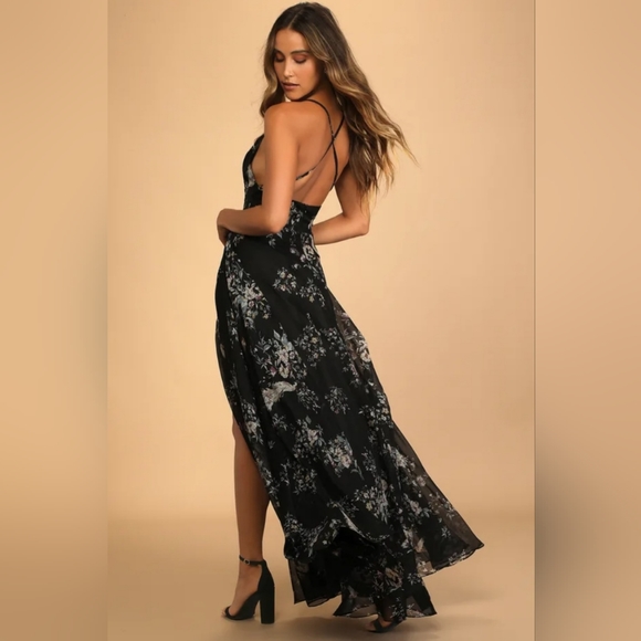 Lulu's Mood of the Night Black Floral Print Maxi Dress Size Medium - Picture 3 of 10